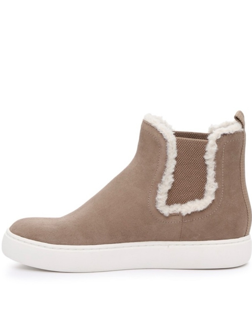 Lucky brand Kichau Taupe Faux-Suede Shearling Trim Chelsea Boot